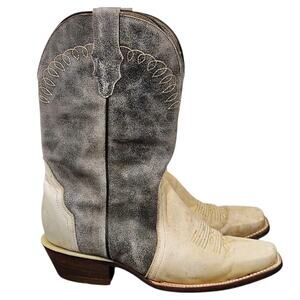 VTG WOMENS LEATHER COWBOY BOOTS SZ 8 MÉXICO GREY BEIGE FESTIVAL CONCERT WESTERN